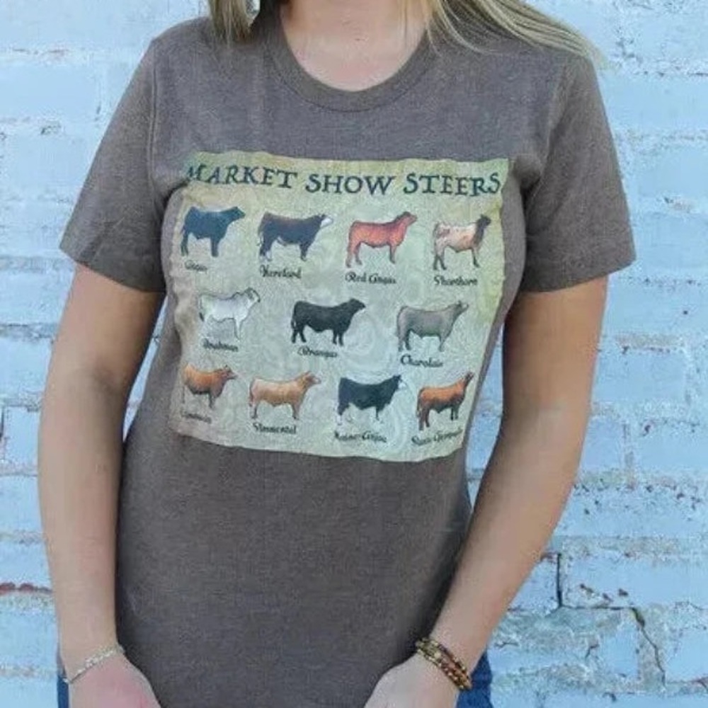 Rowdy Crowd Clothing Market Show Steers Cattle Graphic T-Shirt 2X